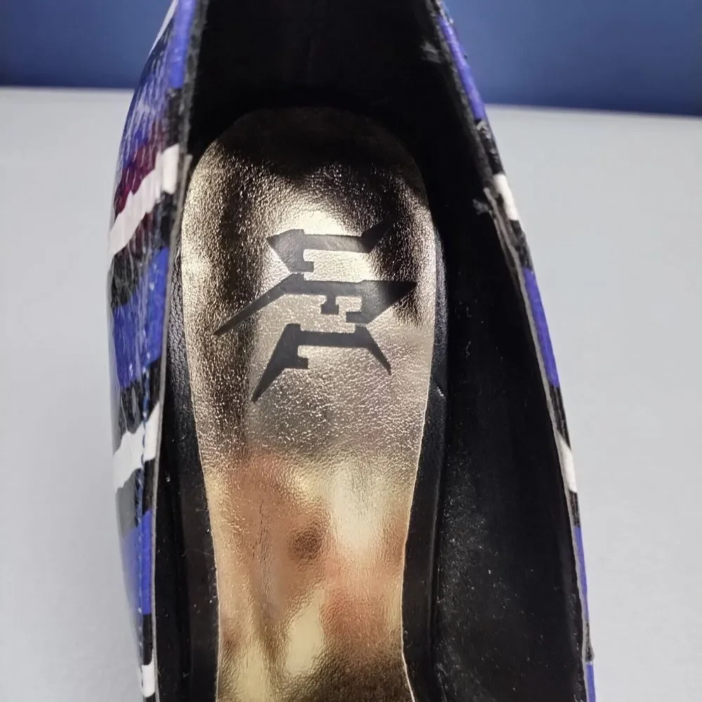 LFL Snakeskin Stiletto Pumps Heel Womens Sz 7 Purple Multi Pointed Toe Slip On - Picture 7 of 16